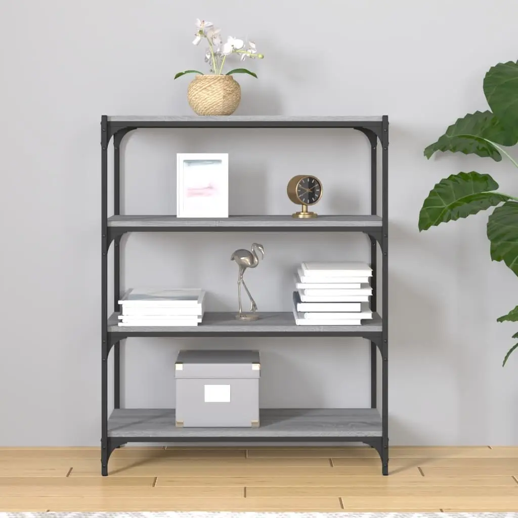 Book Cabinet Storage Shelving Unit 4 Shelf Grey Sonoma Engineered Wood Steel
