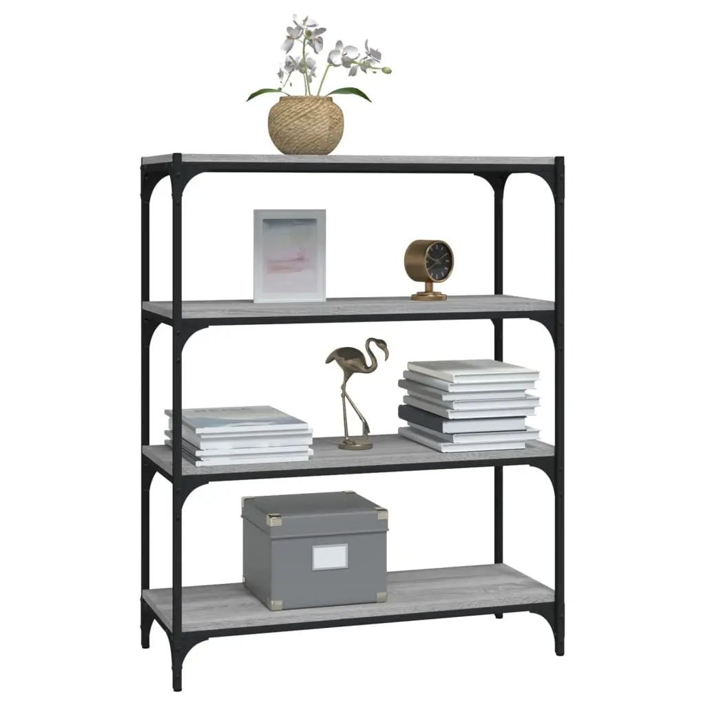 Book Cabinet Storage Shelving Unit 4 Shelf Grey Sonoma Engineered Wood Steel