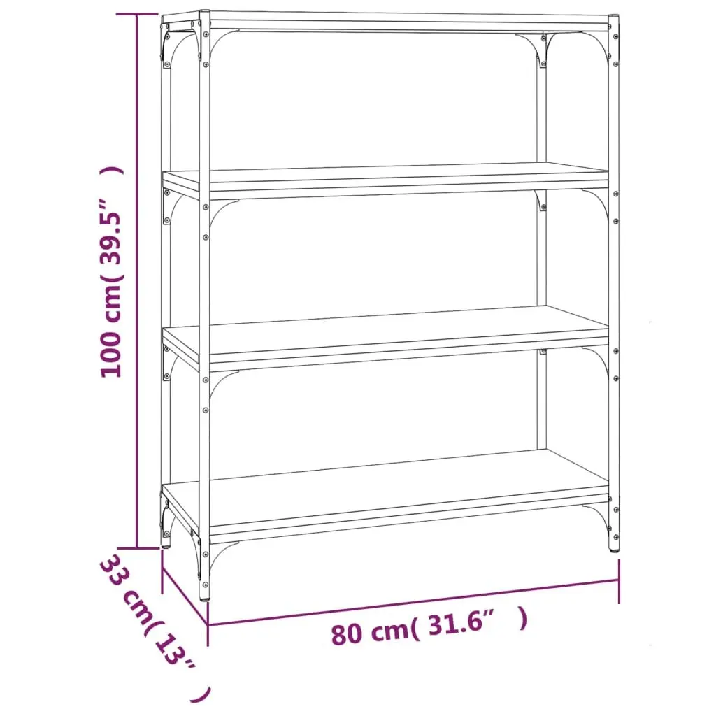 Book Cabinet Storage Shelving Unit 4 Shelf Grey Sonoma Engineered Wood Steel