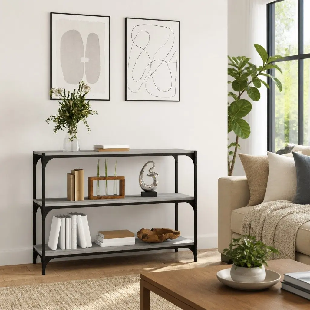 Book Cabinet Grey Sonoma 100x33x70.5cm Storage Shelving Unit Industrial Style 3