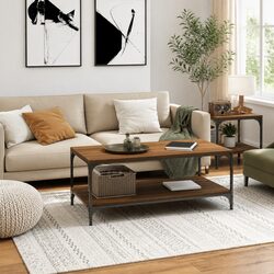 Practical Brown Oak Coffee Table with Storage Space