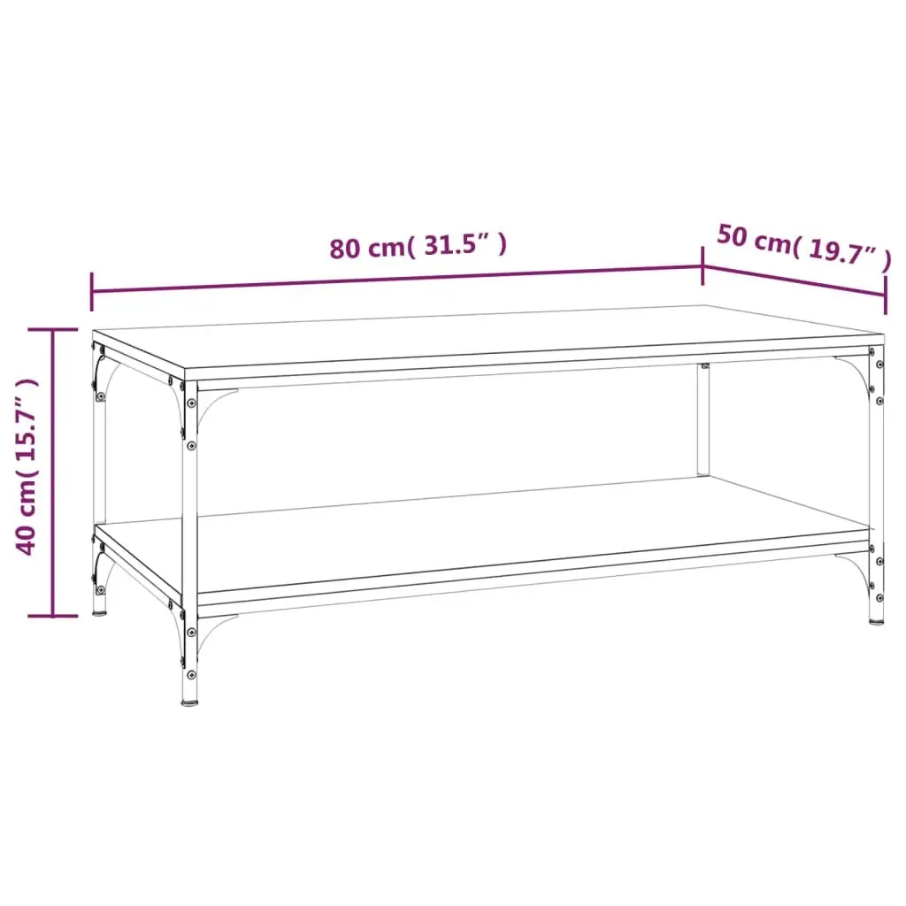 Coffee Table Storage 80x50x40 cm Brown Oak Steel Frame Living Room