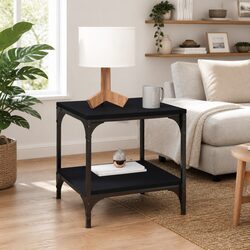 Coffee Table Black 50x50x40cm Storage Side Table Industrial Living Room