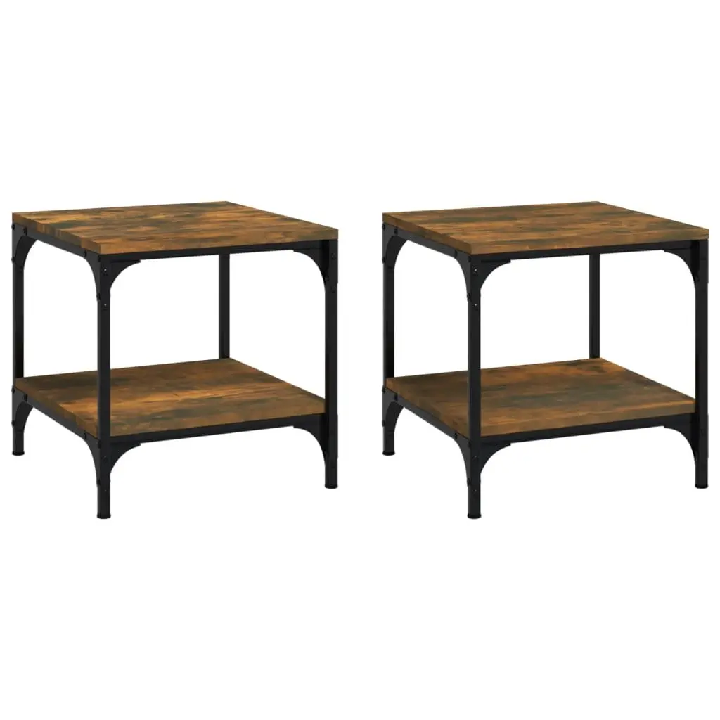 Side Tables Storage 40cm Brown Engineered Wood Steel Frame 2 Piece