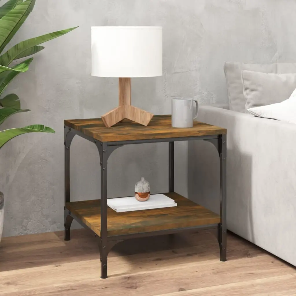 Side Tables Storage 40cm Brown Engineered Wood Steel Frame 2 Piece