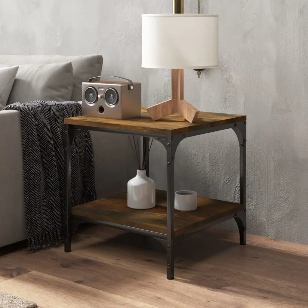 Side Tables Storage 40cm Brown Engineered Wood Steel Frame 2 Piece