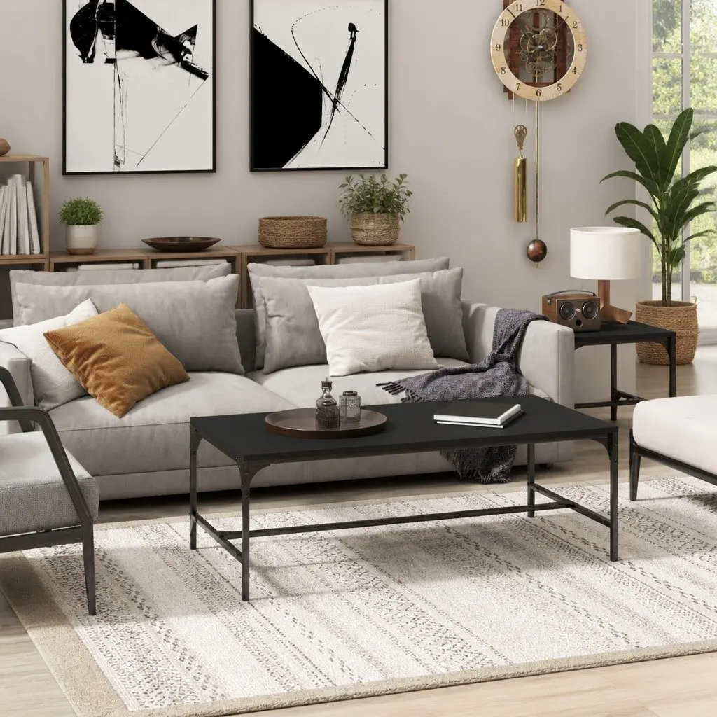 Black Coffee Table 100x50x35 cm Industrial Style Living Room Accent Furniture