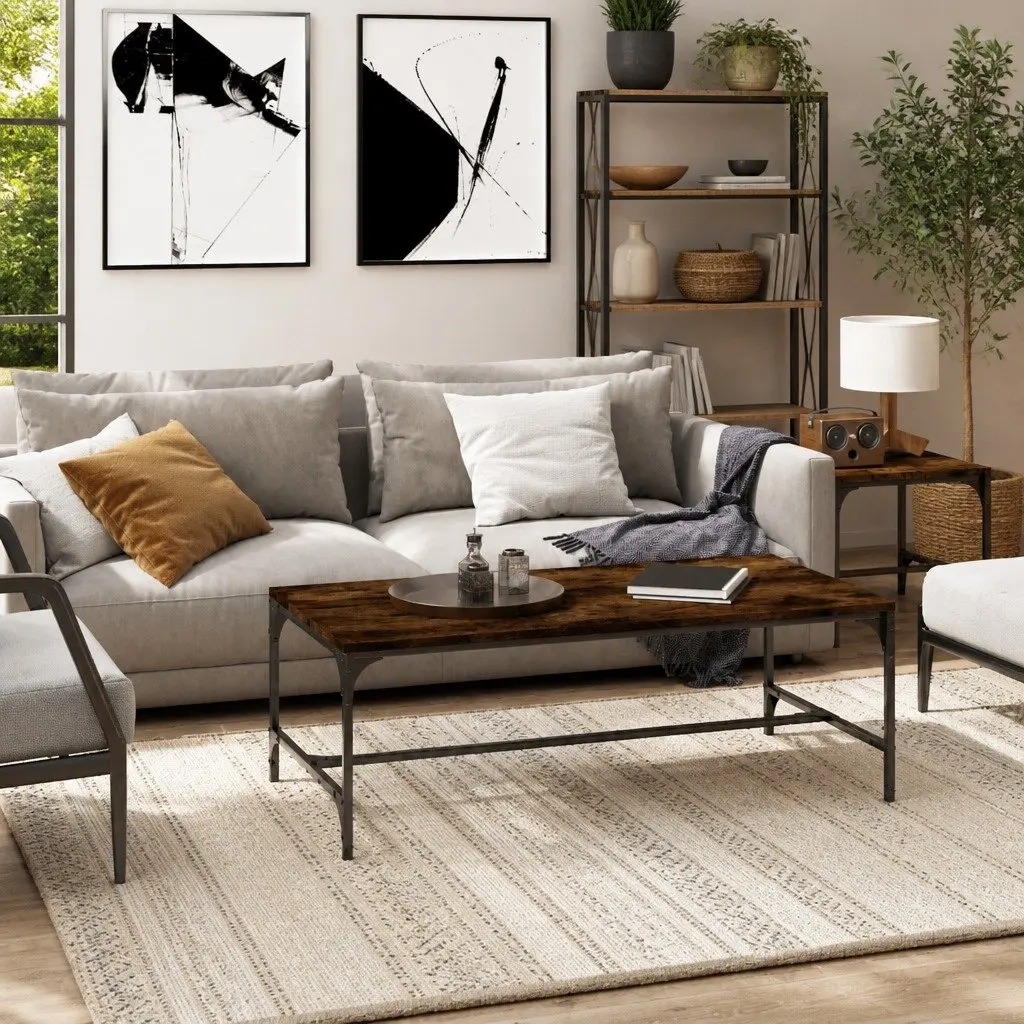 Industrial Coffee Table Brown Engineered Wood Steel Frame Living Room 100x50x35cm