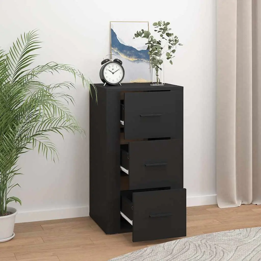 Sideboard Cabinet Storage 3 Drawers Black Engineered Wood