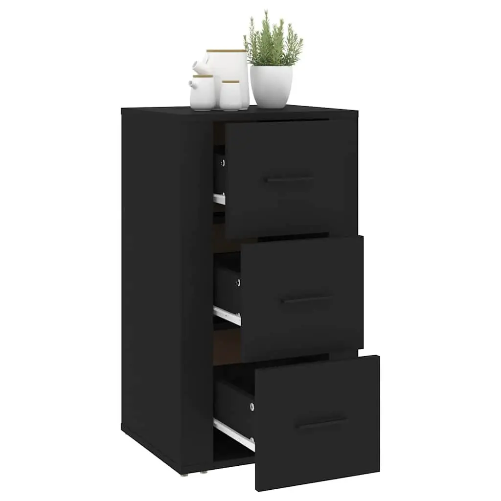 Sideboard Cabinet Storage 3 Drawers Black Engineered Wood