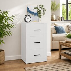 White Sideboard Cabinet 40x33x70cm High Gloss Engineered Wood Storage with 3