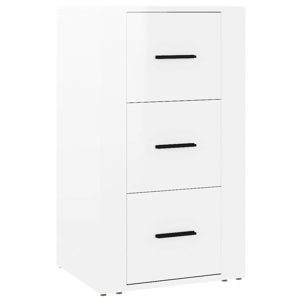 Sideboard Cabinet Storage 40x33x70cm White High Gloss Engineered Wood 3 Drawers