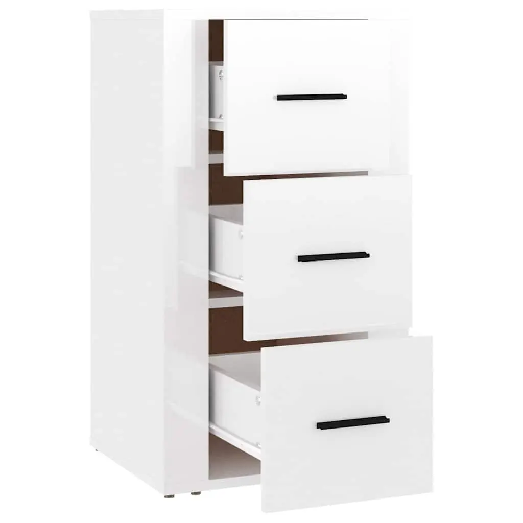 Sideboard Cabinet Storage 40x33x70cm White High Gloss Engineered Wood 3 Drawers