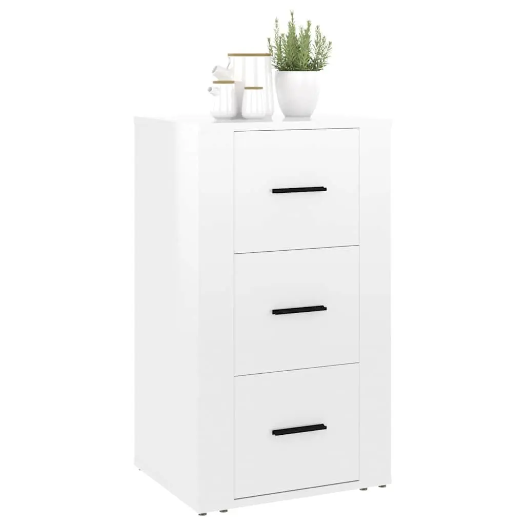 Sideboard Cabinet Storage 40x33x70cm White High Gloss Engineered Wood 3 Drawers