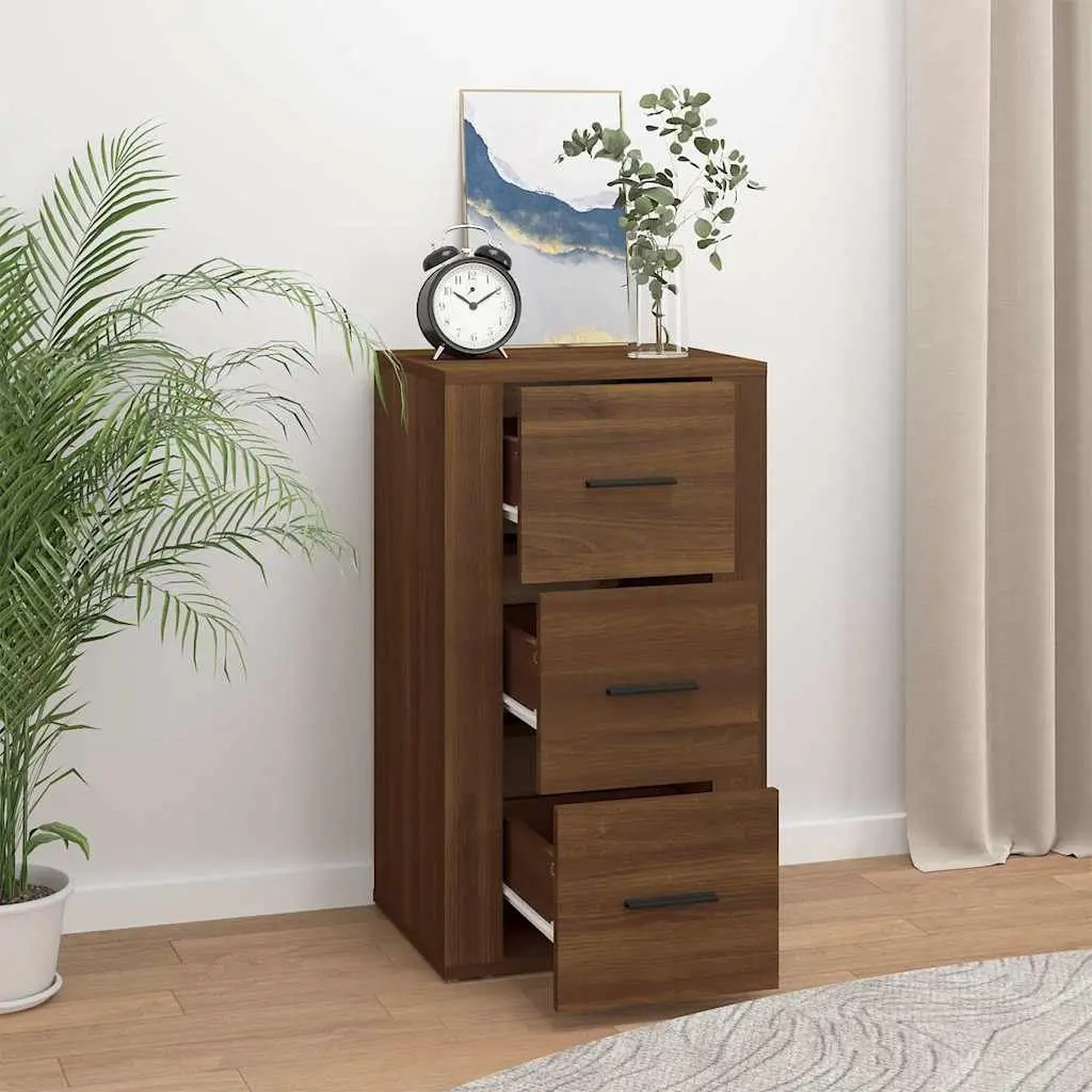 Brown Oak Sideboard with 3 Storage Drawers