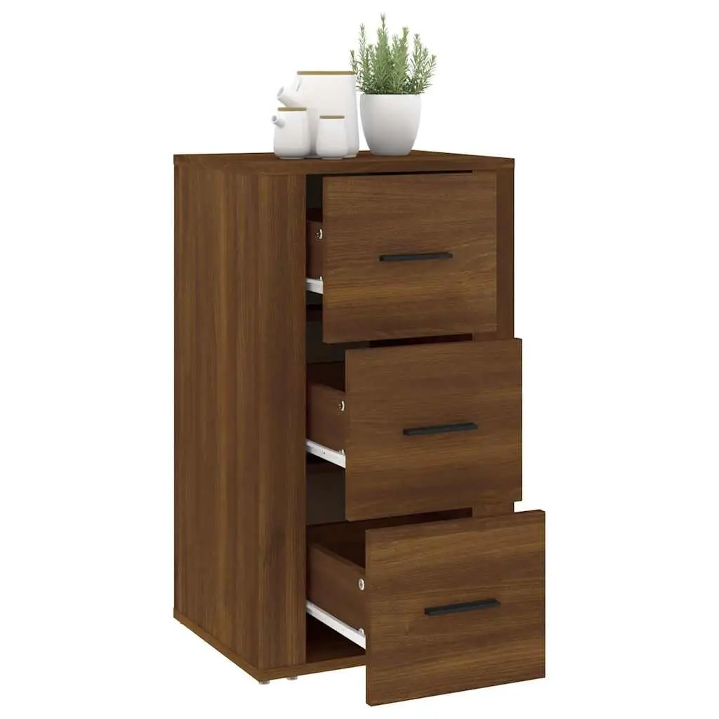 Brown Oak Sideboard with 3 Storage Drawers