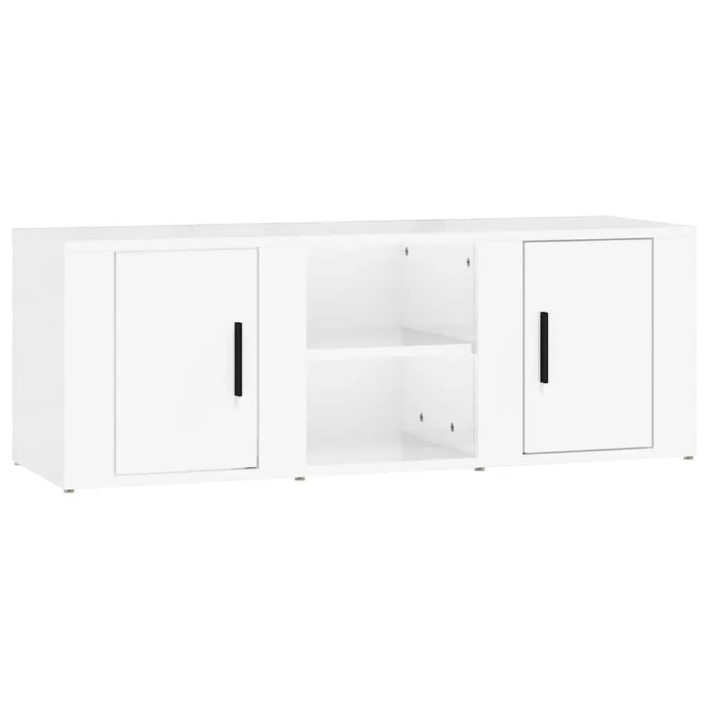 TV Cabinet Media Storage Unit 100cm High Gloss White Engineered Wood 4 Compartments