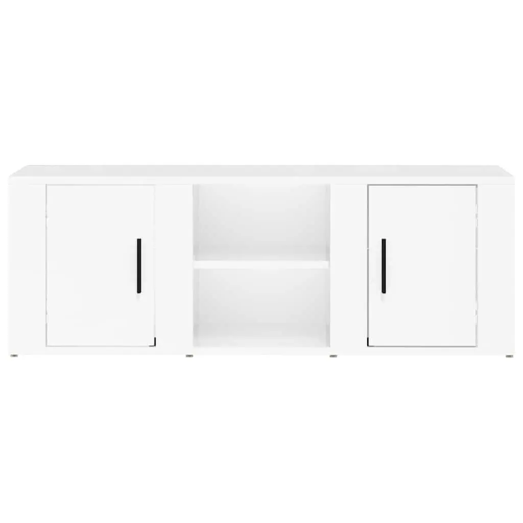 TV Cabinet Media Storage Unit 100cm High Gloss White Engineered Wood 4 Compartments