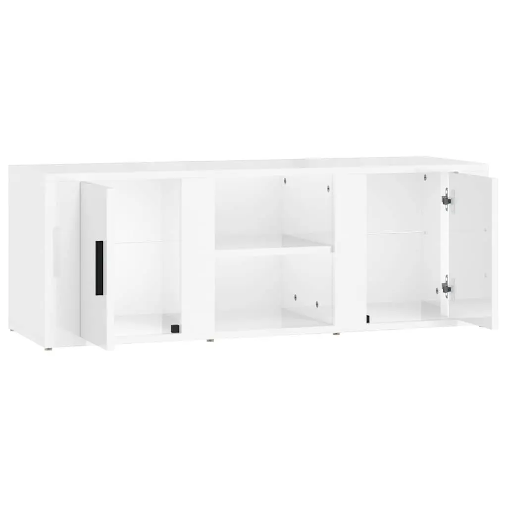 TV Cabinet Media Storage Unit 100cm High Gloss White Engineered Wood 4 Compartments