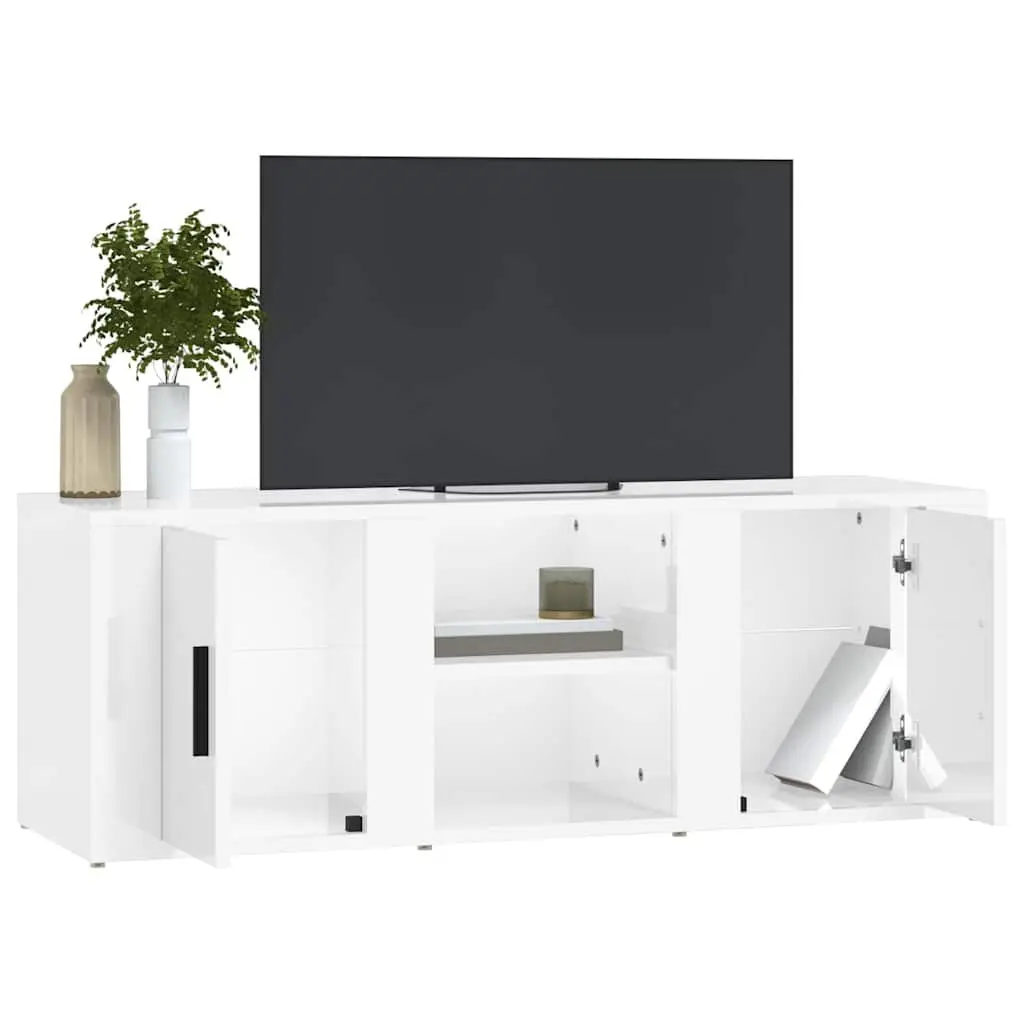 TV Cabinet Media Storage Unit 100cm High Gloss White Engineered Wood 4 Compartments