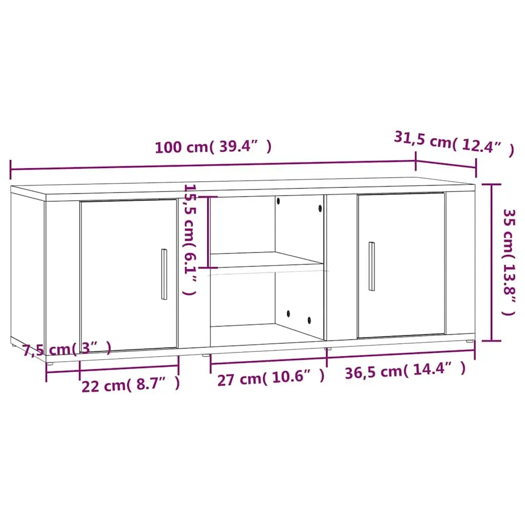 TV Cabinet Media Storage Unit 100cm High Gloss White Engineered Wood 4 Compartments
