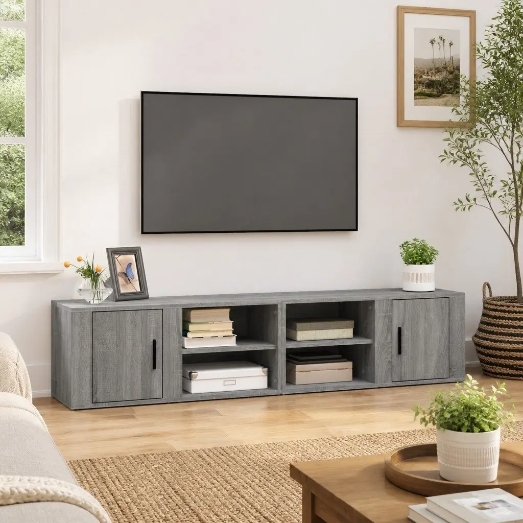TV Cabinets Media Storage Unit 2 pcs Grey 80 x 31.5 x 36 cm