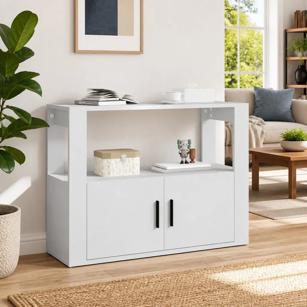 Sideboard Storage Cabinet 80x30x60 cm White for Living Room with Shelf and Doors
