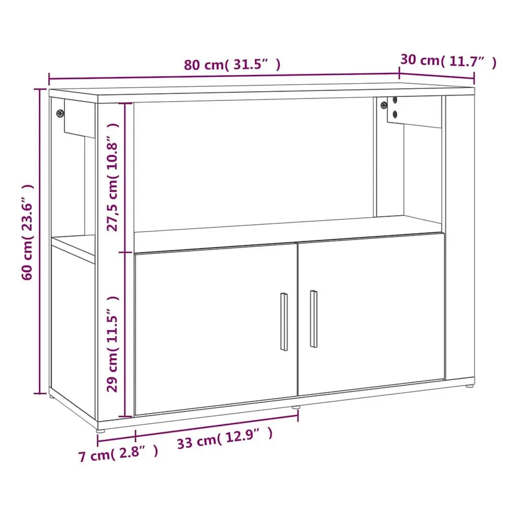 Sideboard Storage Cabinet Grey Engineered Wood Buffet Living Room Organiser
