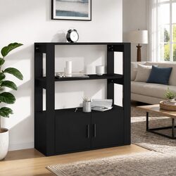 Sideboard Black 80x30x90 cm Storage Cabinet Engineered Wood Shelves Doors