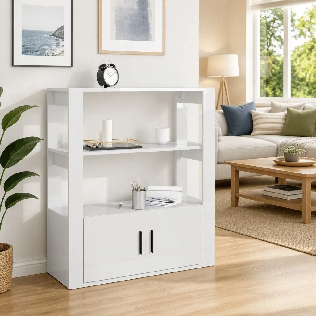 Sideboard Storage Cabinet Engineered Wood White High Gloss 80x30x90 cm
