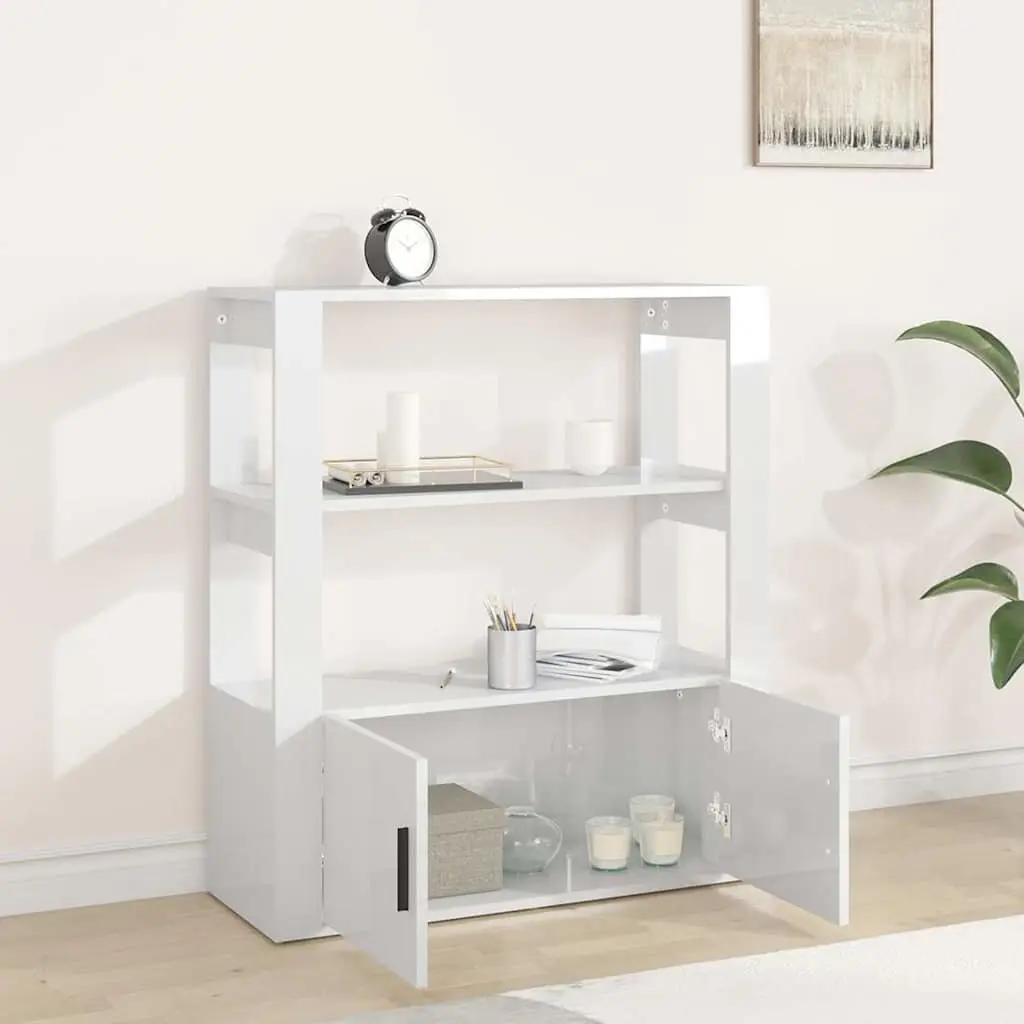Sideboard Storage Cabinet Engineered Wood White High Gloss 80x30x90 cm