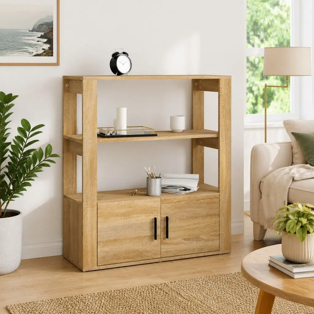 Sideboard Engineered Wood Storage Cabinet Shelves Doors Brown Living Room