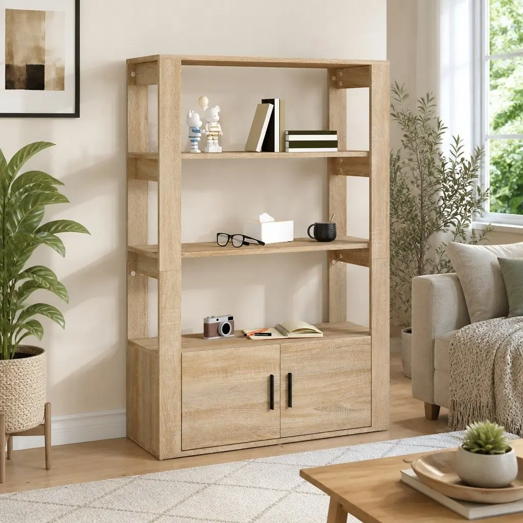 Sideboard Brown Storage Cabinet with Shelves and Doors Living Room Furniture
