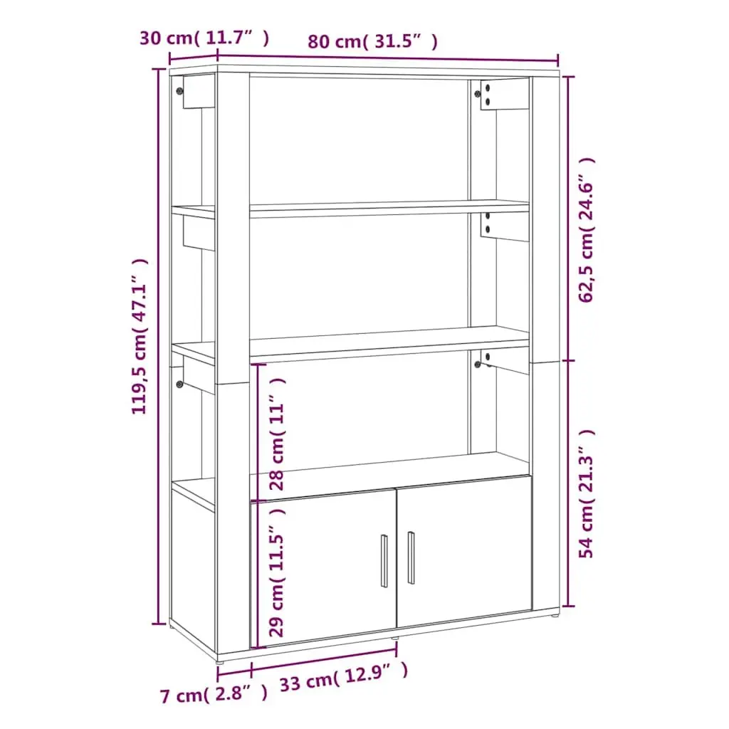Sideboard Grey Storage Cabinet Engineered Wood 80L x 30W x 1195H cm