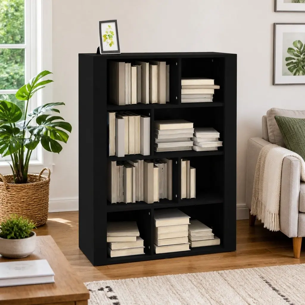 Sideboard Black Storage Cabinet Living Room Furniture Engineered Wood 80W x 30D x 106H cm