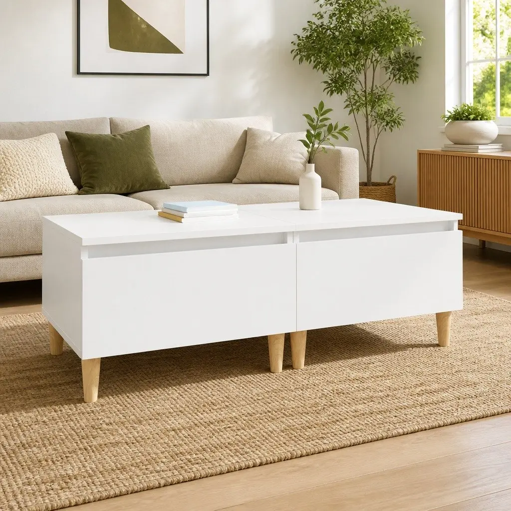 End Table 2 pcs White Engineered Wood Side Tables with Drawer Storage Accent