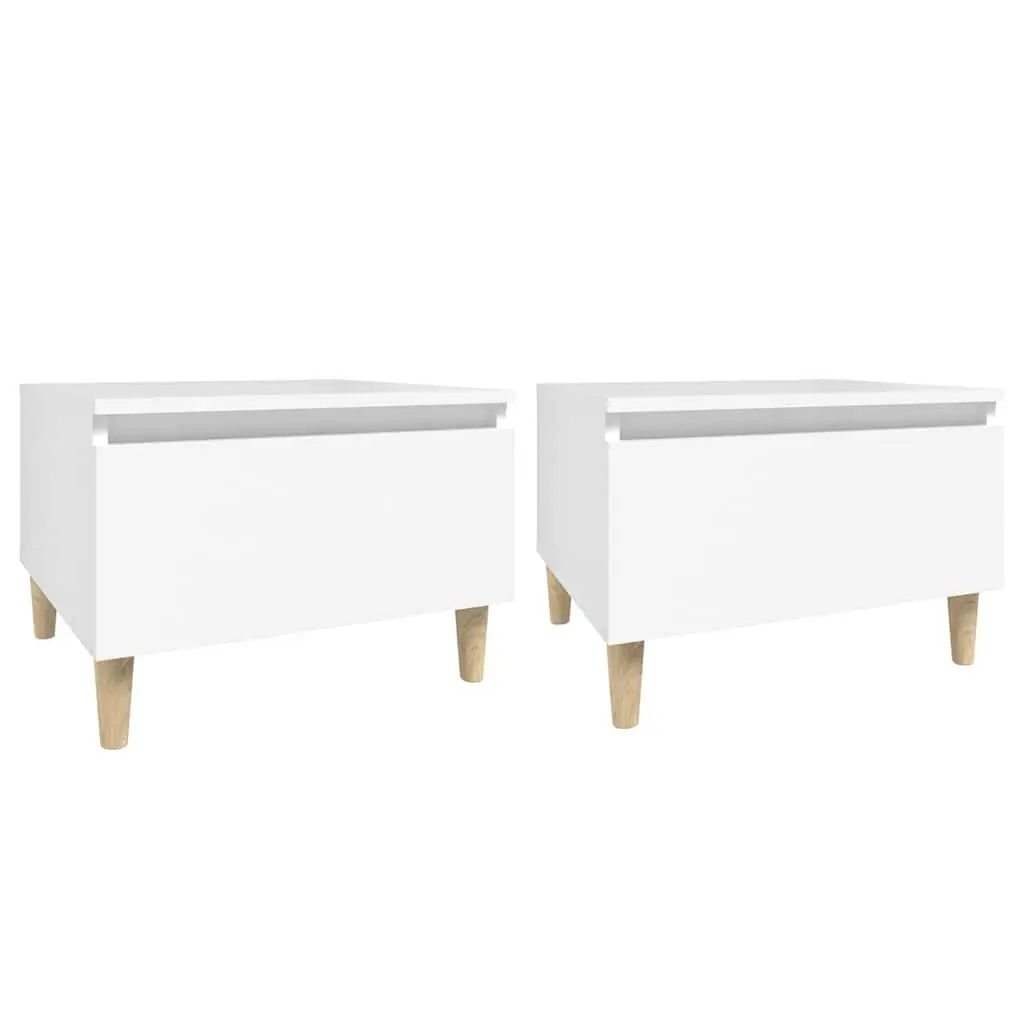 End Table 2 pcs White Engineered Wood Side Tables with Drawer Storage Accent