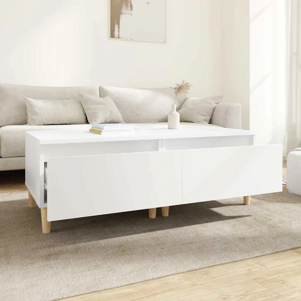 End Table 2 pcs White Engineered Wood Side Tables with Drawer Storage Accent