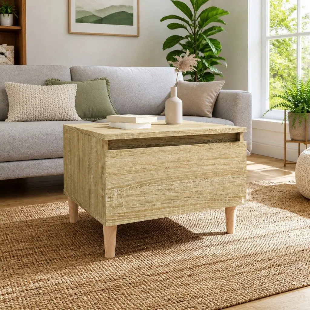 Side Table Storage Brown Engineered Wood Living Room Furniture 50W x 46H x 35D cm