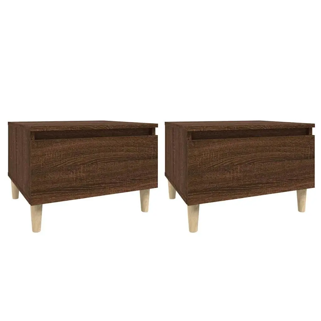 End Tables Set of 2 Brown Oak Scandinavian Side Table with Drawer Storage