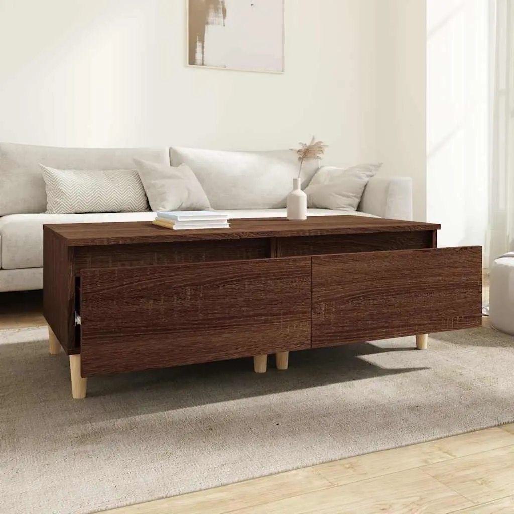 End Tables Set of 2 Brown Oak Scandinavian Side Table with Drawer Storage