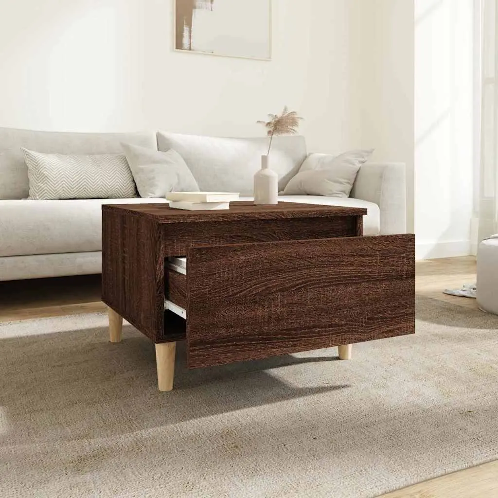 End Tables Set of 2 Brown Oak Scandinavian Side Table with Drawer Storage