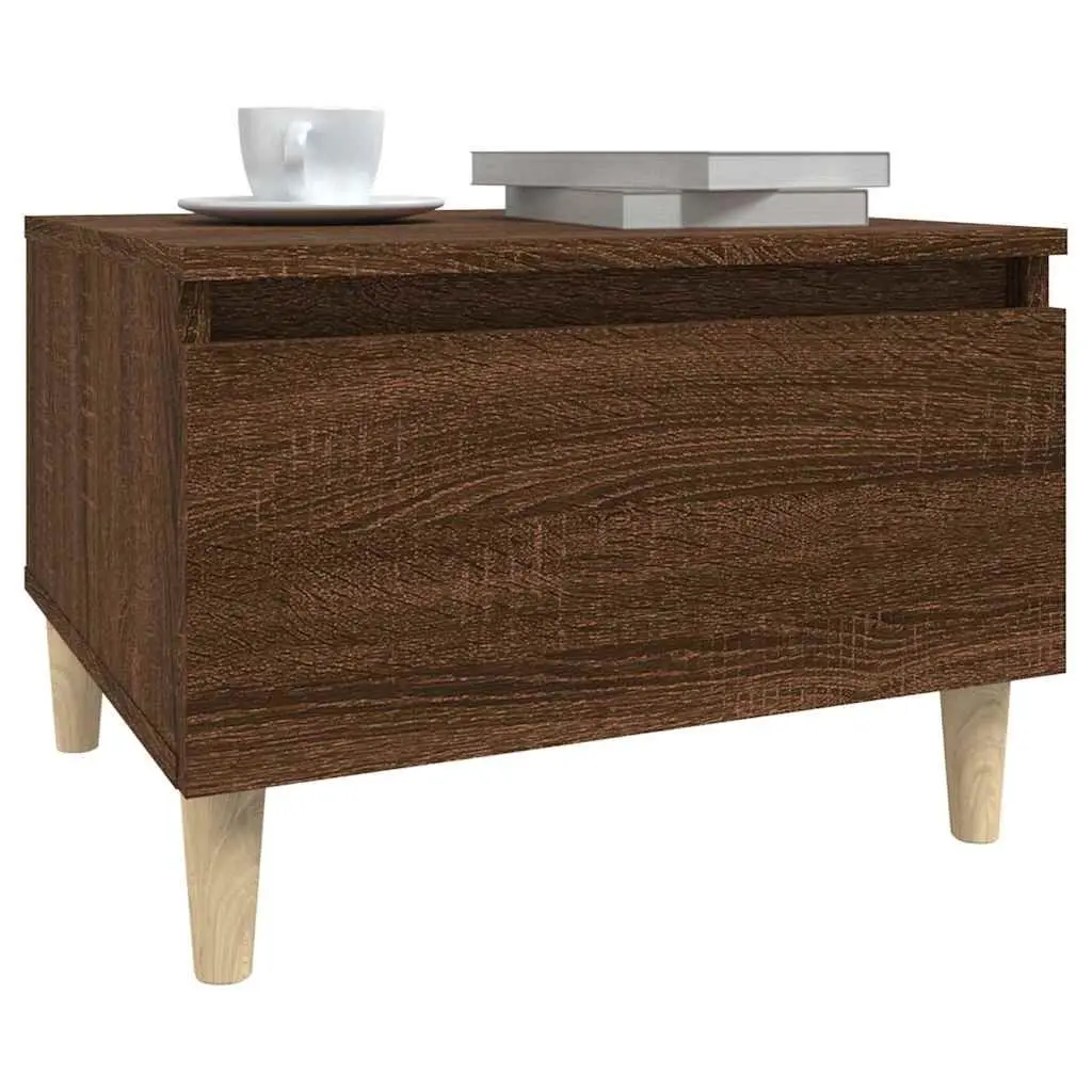 End Tables Set of 2 Brown Oak Scandinavian Side Table with Drawer Storage