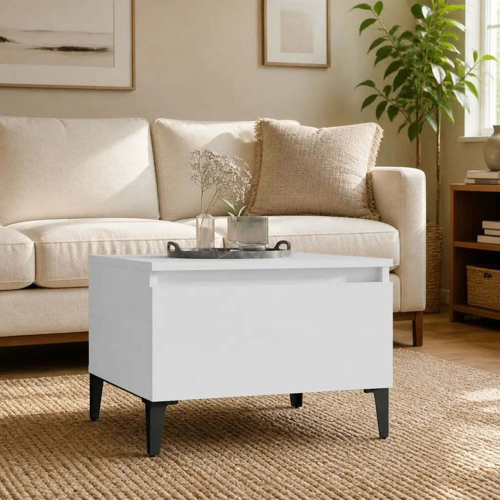 End Table Storage Living Room Accent 50 x 46 x 35 cm White