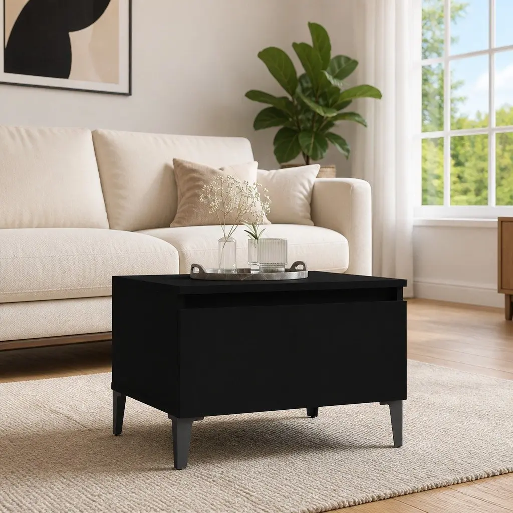 Black Side Table with Spacious Storage Drawer