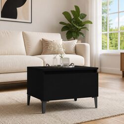 End Table Side Table Black Engineered Wood Storage Drawer Metal Feet Living Room