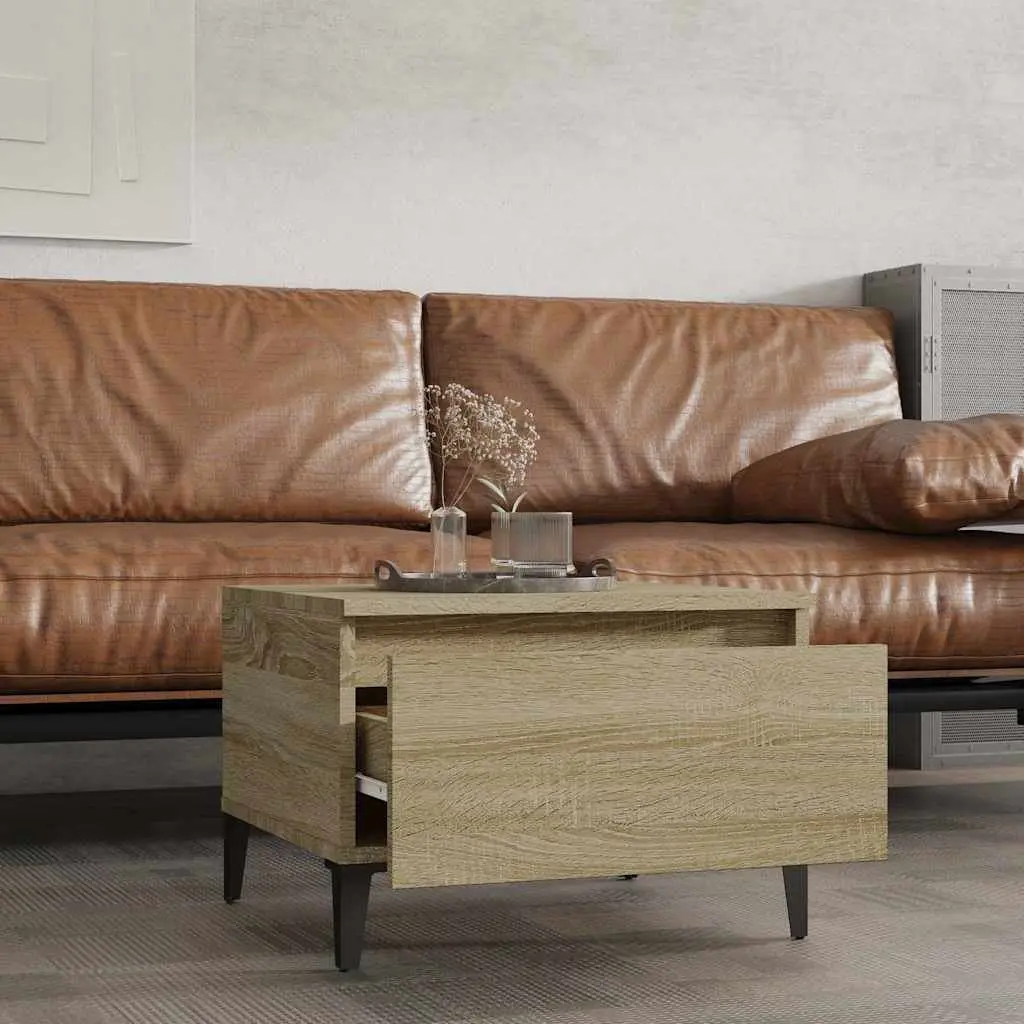 End Tables 2 pcs Brown Engineered Wood Side Tables with Drawer Storage