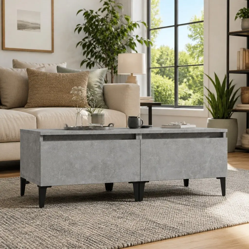 End Tables Set of 2 Grey Engineered Wood Accent Side Tables Drawer Storage