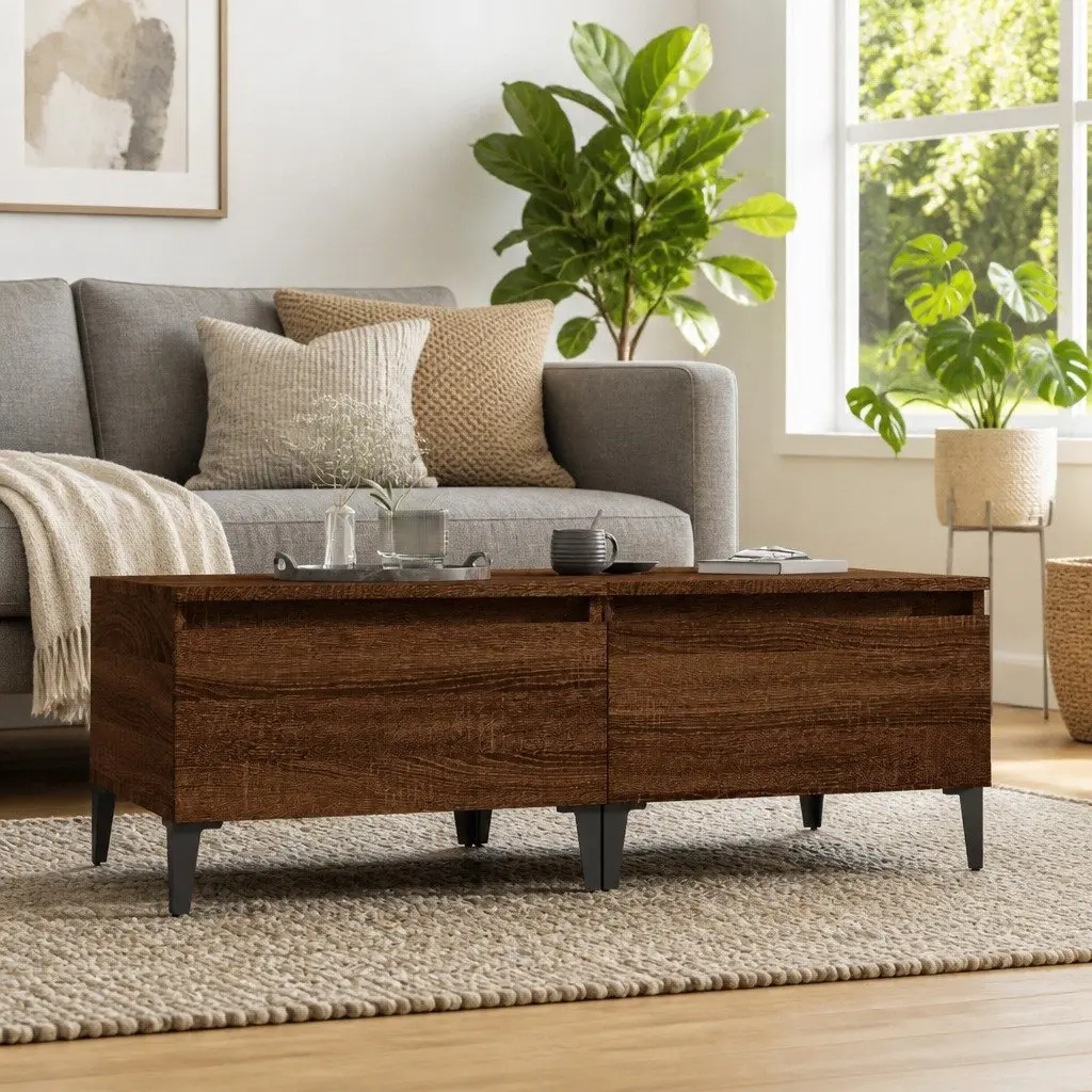 End Tables Industrial Side Table 50 x 46 x 35 cm Brown Oak 2 pcs Engineered Wood Drawer Storage