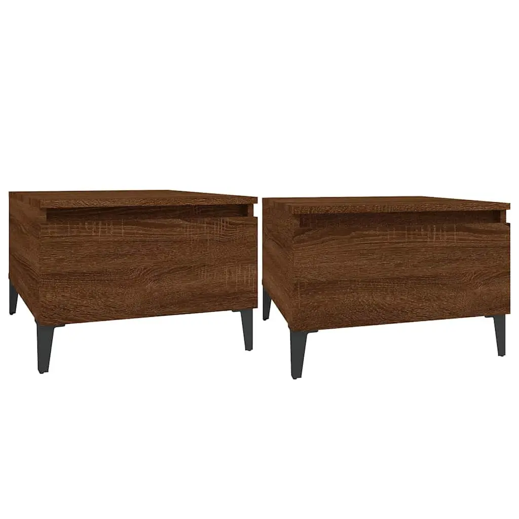 End Tables Industrial Side Table 50 x 46 x 35 cm Brown Oak 2 pcs Engineered Wood Drawer Storage